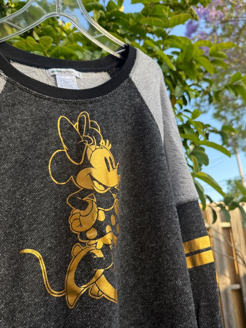 Disney Gold Minnie Mouse Raglan Sweatshirt - Black & Heather Gray - Size XL